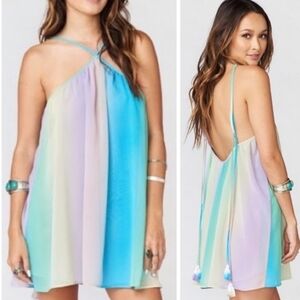 Show Me Your Mumu Pastel Rainbow Unicorn Ombre Dress Slip Summer Tassels XS